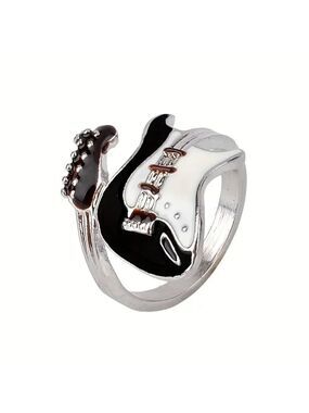 Boho Rocker Guitar Ring in Black and White #1451 Size 9